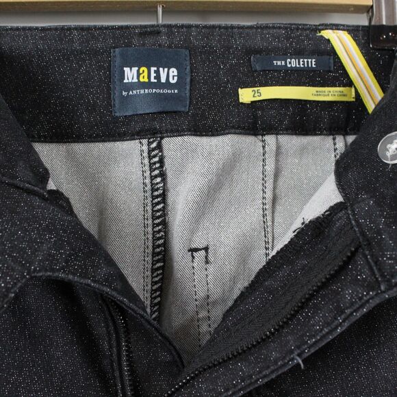 Maeve Jeans Womens 25 The Colette Sparkle Denim Cropped Wide Leg Black Pockets - Picture 9 of 16